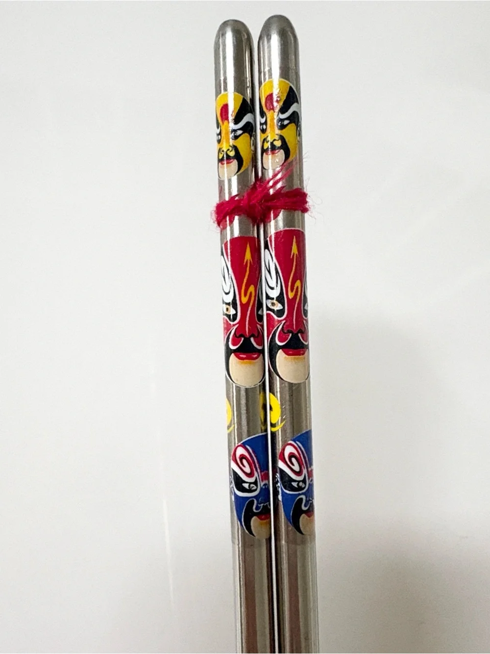 Reusable Beijing Opera Mask Stainless Steel Chopsticks & Brocade Travel Pouch
